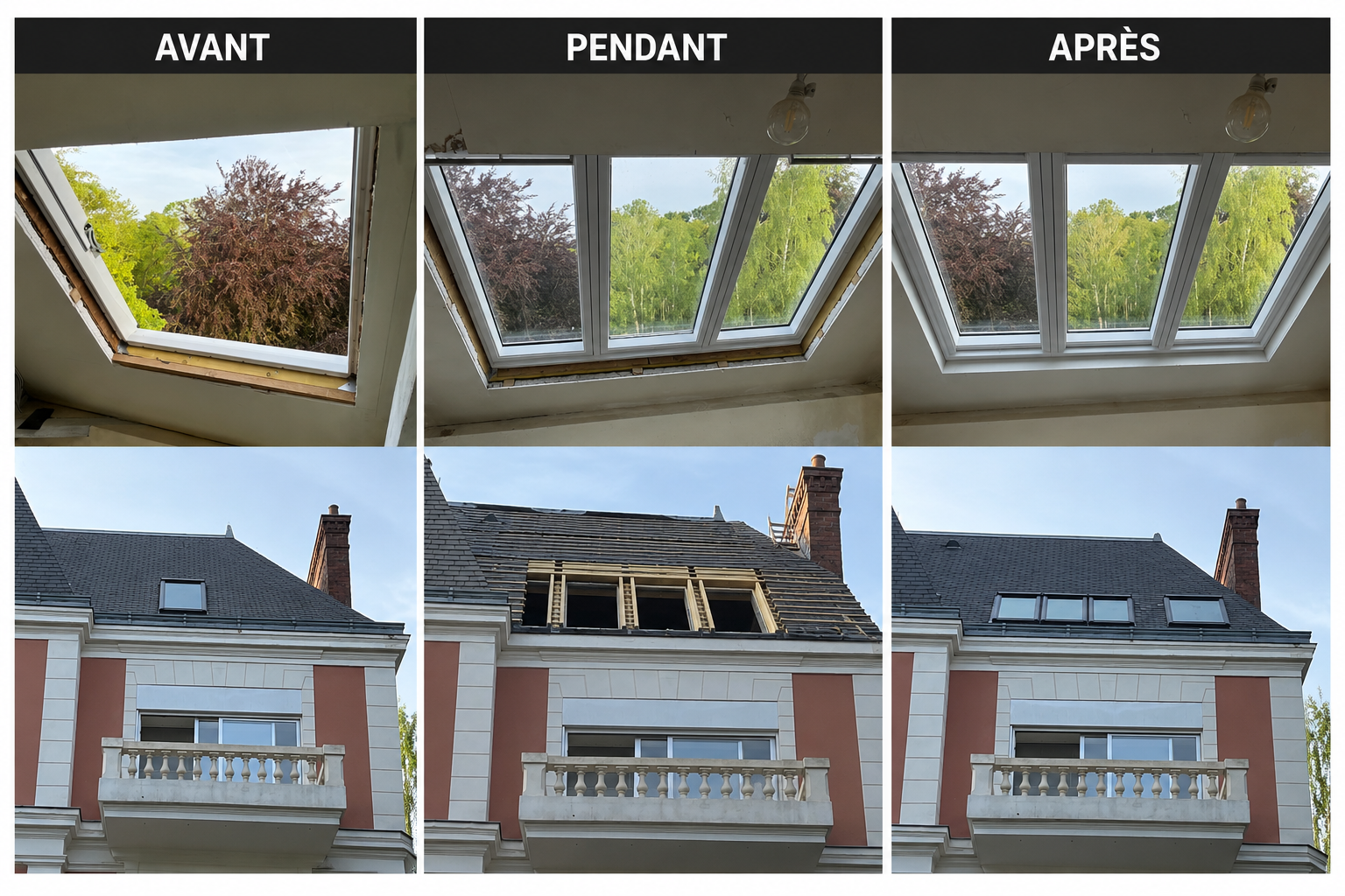Installation d’un triple Velux sur une toiture en ardoise – Maison ancienne des années 1800
